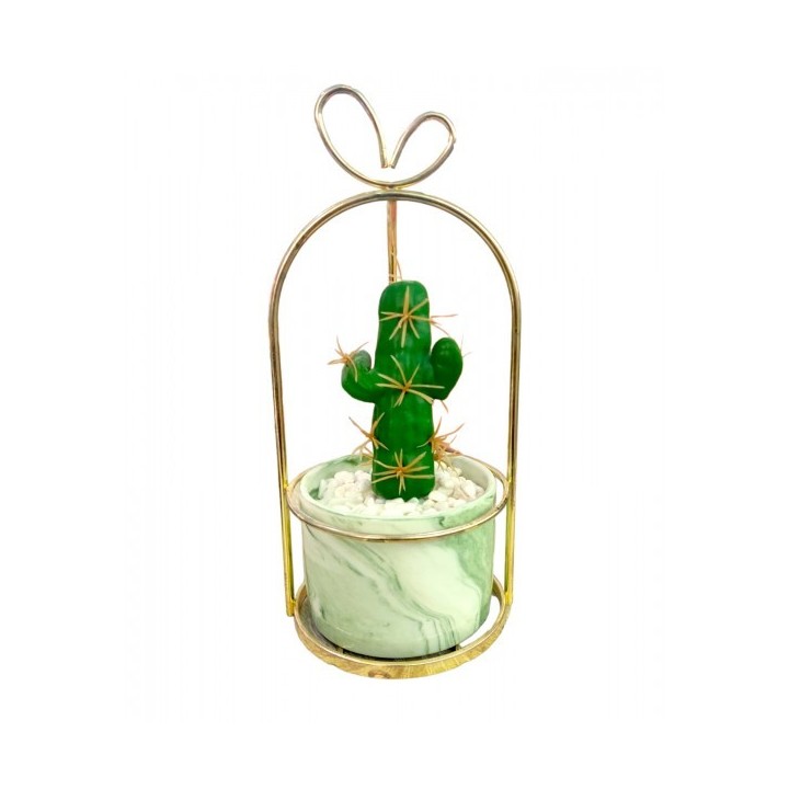 CACTUS ARTIFICIEL AVEC SUPPORT EN MÉTAL DORÉ