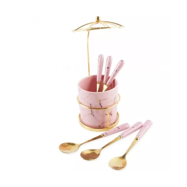 LOT DE 6 CUILLÈRES AVEC SUPPORT EN MÉTAL