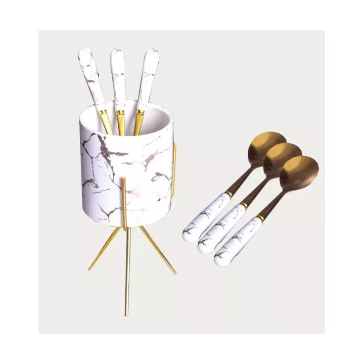 LOT DE 6 CUILLÈRES AVEC SUPPORT EN MÉTAL