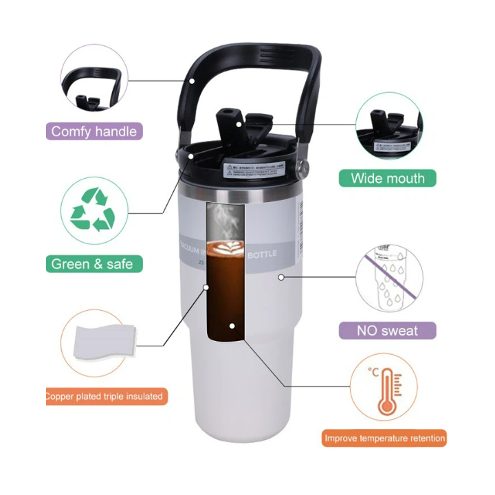 TASSE THERMOS AVEC PAILLE 600ML VACUUM CUP