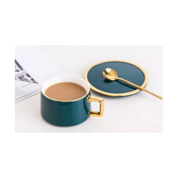 TASSE EN CÉRAMIQUE AVEC SOUCOUPE ET CUILLÈRE COULEURS