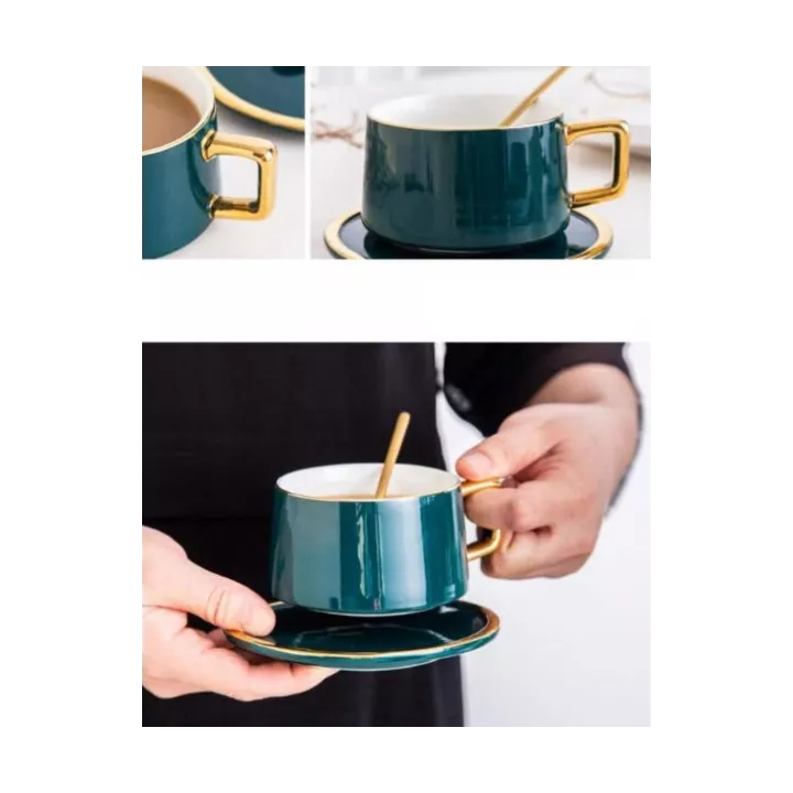 TASSE EN CÉRAMIQUE AVEC SOUCOUPE ET CUILLÈRE COULEURS