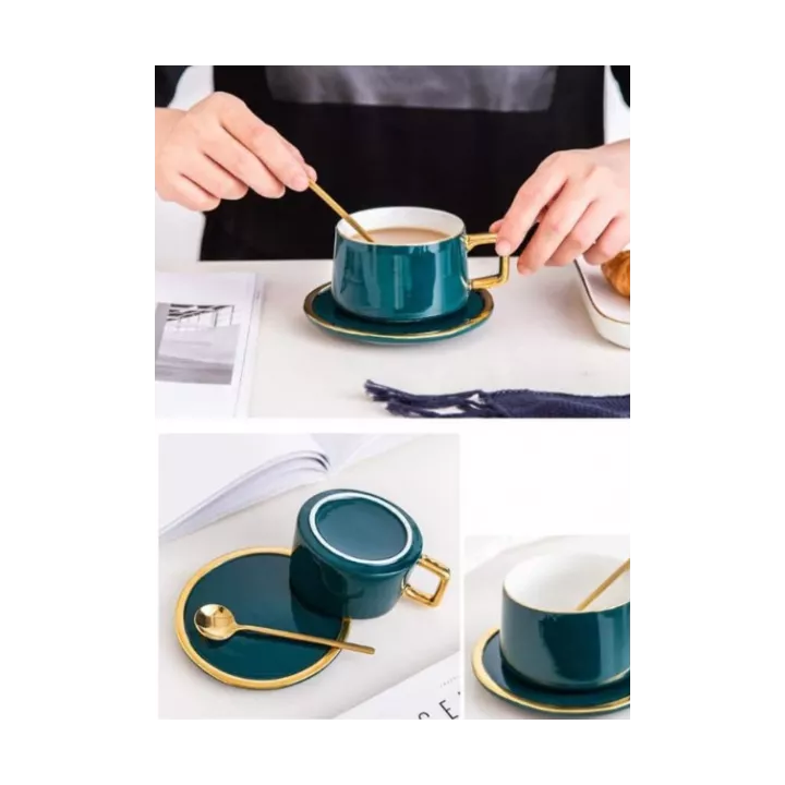 TASSE EN CÉRAMIQUE AVEC SOUCOUPE ET CUILLÈRE COULEURS