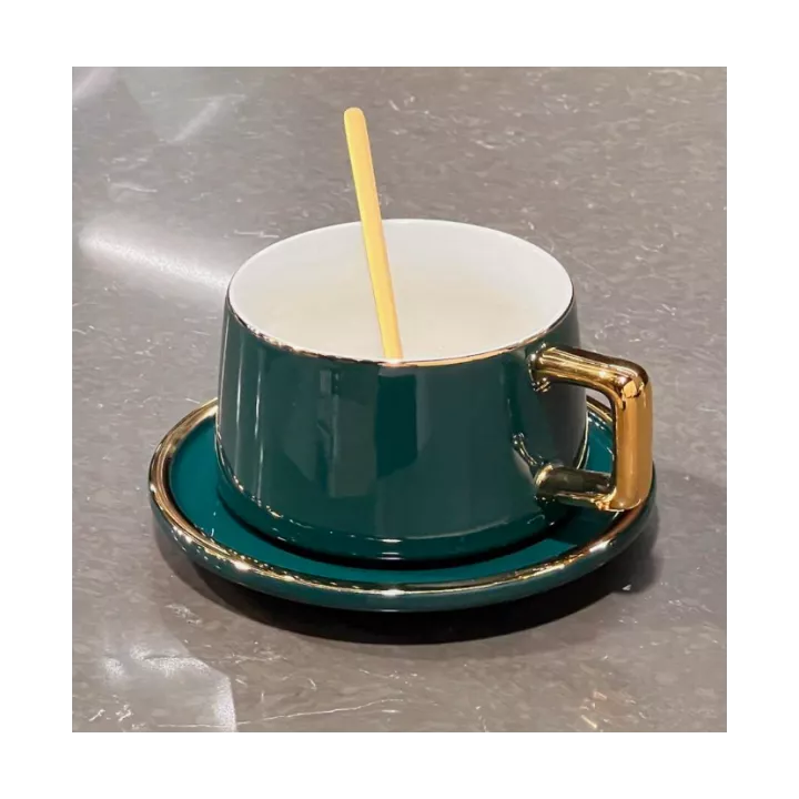 TASSE EN CÉRAMIQUE AVEC SOUCOUPE ET CUILLÈRE COULEURS