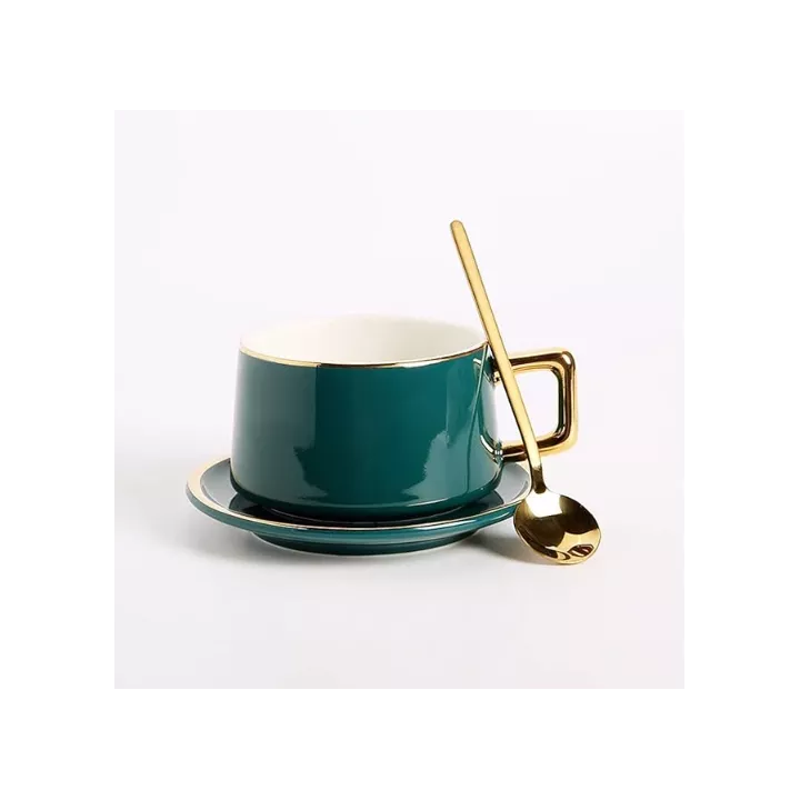 TASSE EN CÉRAMIQUE AVEC SOUCOUPE ET CUILLÈRE COULEURS