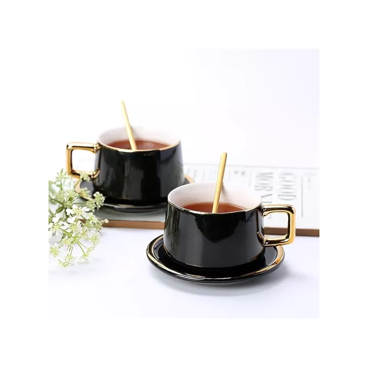 TASSE EN CÉRAMIQUE AVEC SOUCOUPE ET CUILLÈRE COULEURS