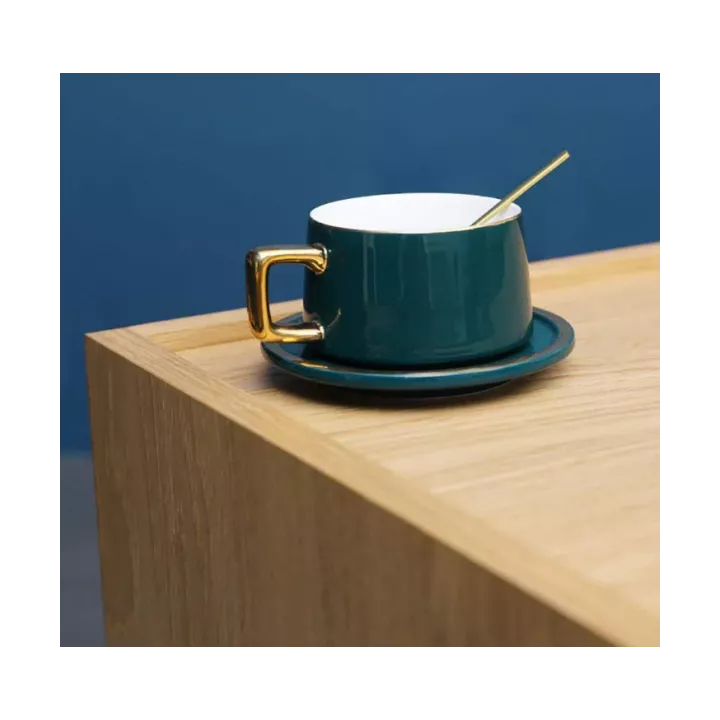 TASSE EN CÉRAMIQUE AVEC SOUCOUPE ET CUILLÈRE COULEURS