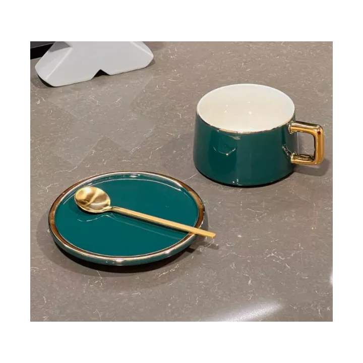 TASSE EN CÉRAMIQUE AVEC SOUCOUPE ET CUILLÈRE COULEURS