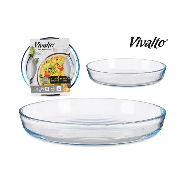 LOT DE 2 PLATS À FOUR ROND EN VERRE TRANSPARENT VIVALTO