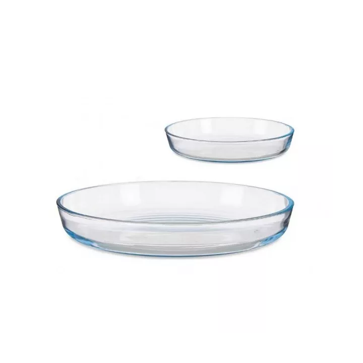 LOT DE 2 PLATS À FOUR ROND EN VERRE TRANSPARENT VIVALTO