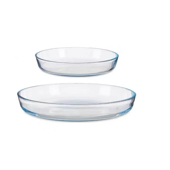 LOT DE 2 PLATS À FOUR ROND EN VERRE TRANSPARENT VIVALTO