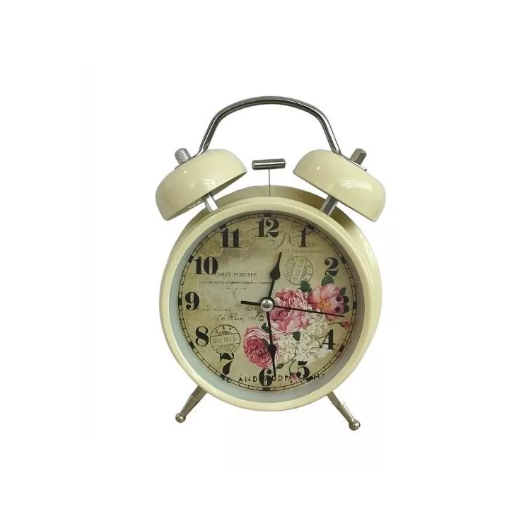 HORLOGE RÉVEIL À DOUBLE CLOCHE EN MÉTAL AVEC MOTIF GRAND MODÈLE HORLOGE RÉVEIL À DOUBLE CLOCHE EN MÉTAL AVEC MOTIF GRAND MODÈLE