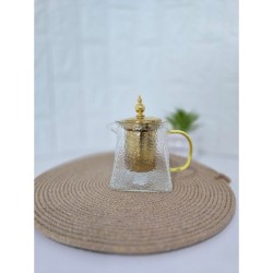 THÉIÈRE EN VERRE ET EN MÉTAL DORÉ