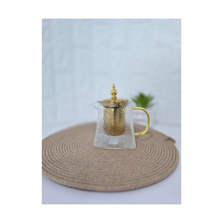 THÉIÈRE EN VERRE ET EN MÉTAL DORÉ