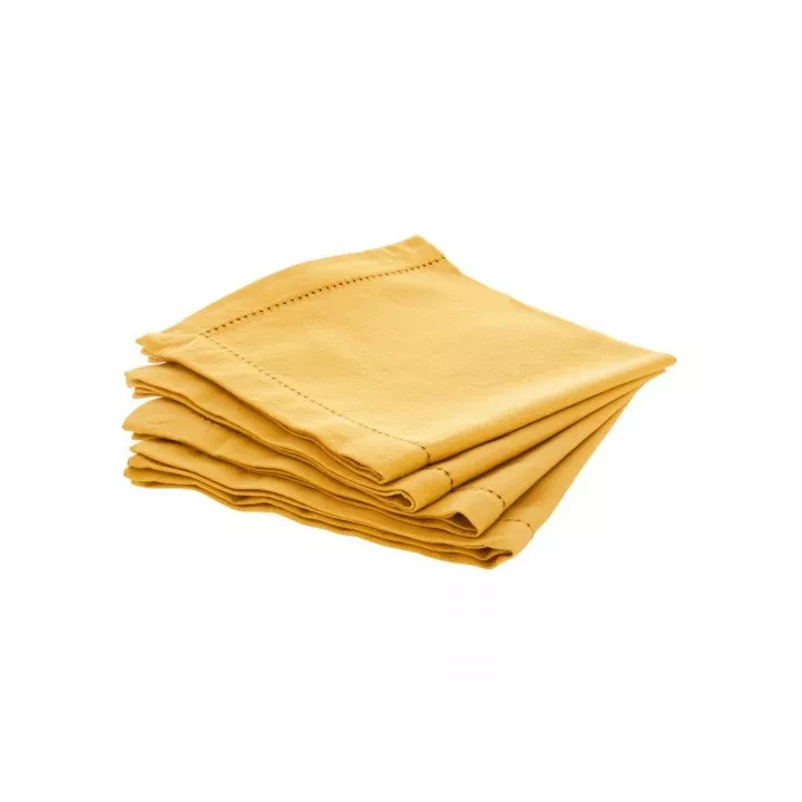 LOT DE 4 SERVIETTES DE TABLE COTON JAUNE ATMOSPHERA