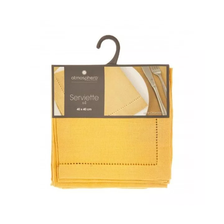 LOT DE 4 SERVIETTES DE TABLE COTON JAUNE ATMOSPHERA
