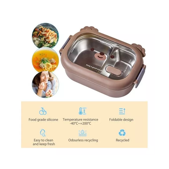 BOÎTE À REPAS EN ACIER INOXYDABLE À 2 COMPARTIMENTS