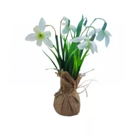 MINI PLANTE ARTIFICIELLE AVEC FLEURS BLANCHES, POT EN JUTE 6*6*22CM