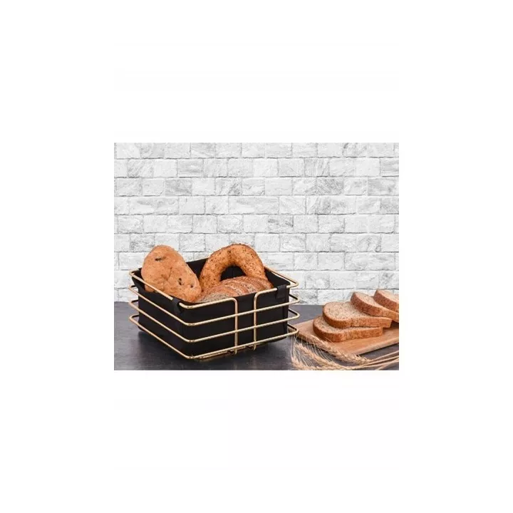 CORBEILLE À PAIN CARRÉE EN MÉTAL DORÉ AVEC INSERT EN TISSU CORBEILLE À PAIN CARRÉE EN MÉTAL DORÉ AVEC INSERT EN TISSU