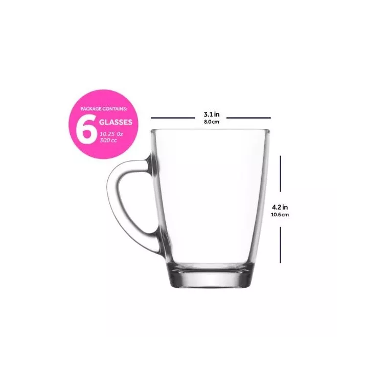 ENSEMBLE DE 6 TASSES À CAFÉ EN VERRE VEGA AVEC POIGNÉE LAV ENSEMBLE DE 6 TASSES À CAFÉ EN VERRE VEGA AVEC POIGNÉE LAV