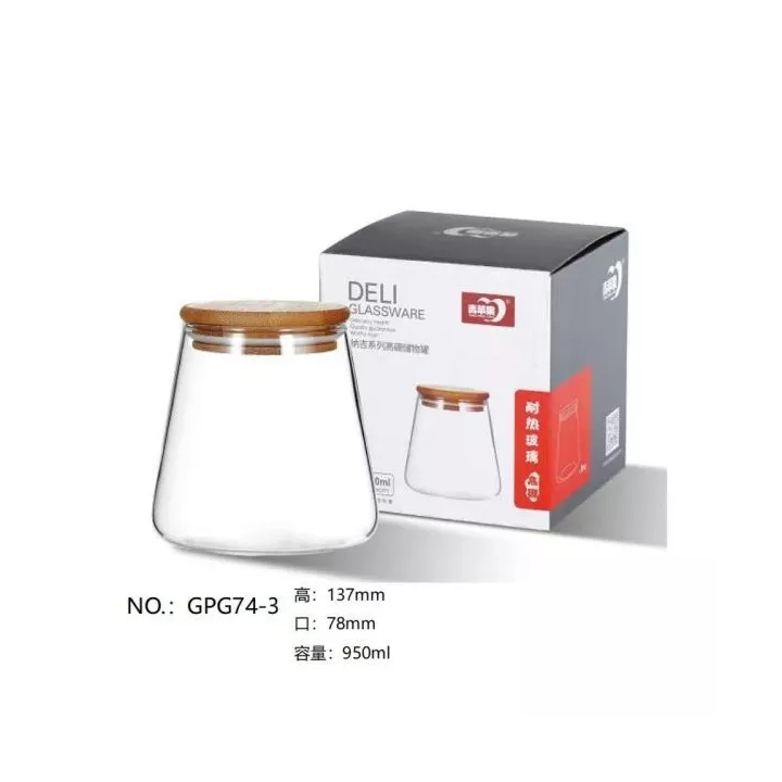 BOITE DE CONSERVATION EN VERRE AVEC COUVERCLE EN BOIS 950ML GPG74-3 DELI