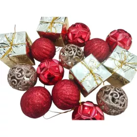 LOT DE 16 BOULES DE NOEL COLORÉES ROUGE ET DORÉ