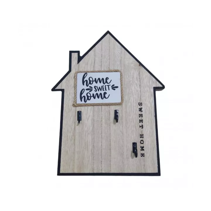 PORTE-CLÉS MURAL EN BOIS EN FORME DE MAISON AVEC 3 CROCHETS