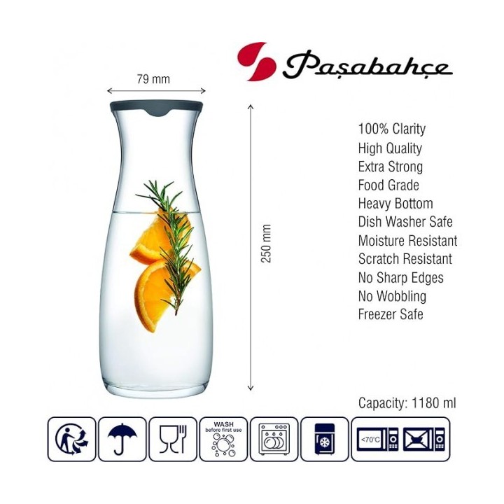 CARAFE AMPHORA EN VERRE 1180ML AVEC COUVERCLE PASABAHCE