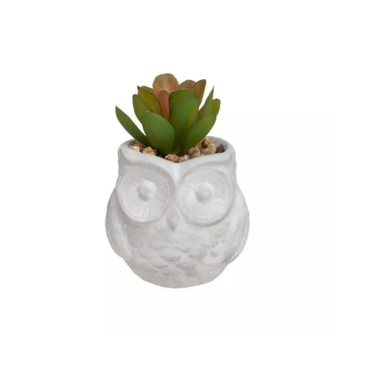 MINI PLANTE ARTIFICIELLE, POT EN CIMENT,FORME HIBOU ATMOSPHERA