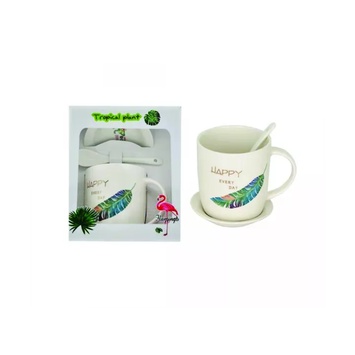 MUG EN PORCELAINE AVEC COUVERCLE ET CUILLÈRE