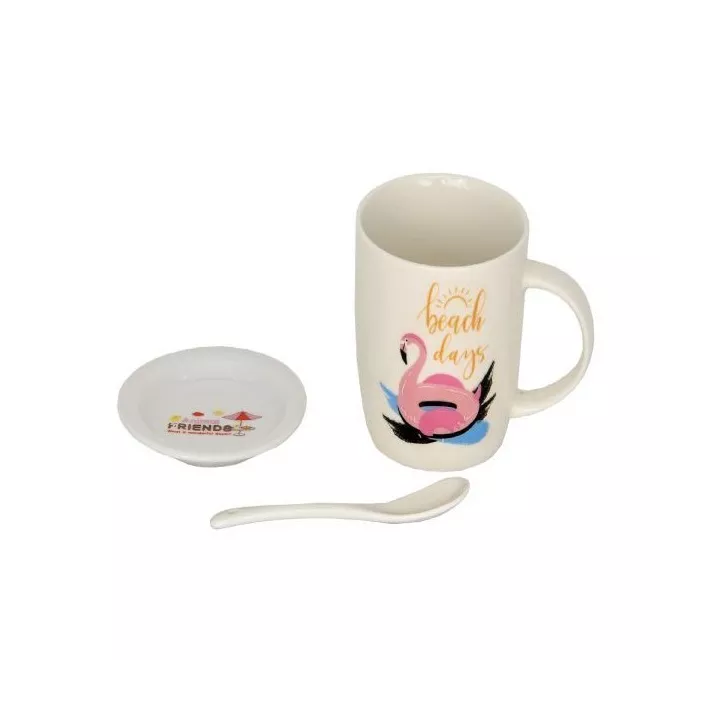 MUG EN PORCELAINE AVEC COUVERCLE ET CUILLÈRE