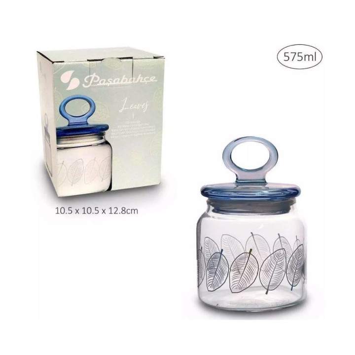 BOCAL EN VERRE AVEC COUVERCLE HERMETIQUE DESIGN FEUILLES 575ML PASABAHCE