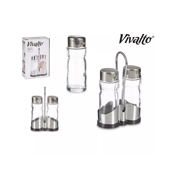 SALIÈRE ET POIVRIÈRE AVEC SUPPORT EN ACIER INOXYDABLE VIVALTO SALIÈRE ET POIVRIÈRE AVEC SUPPORT EN ACIER INOXYDABLE VIVALTO