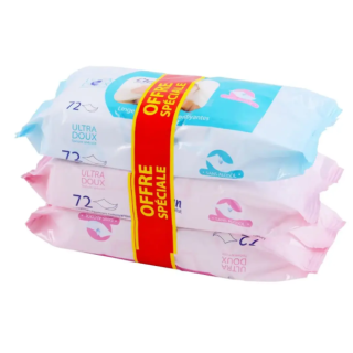 LOT DE 3 PAQUETS DE 72 LINGETTES BEBE CLEAN LILAS