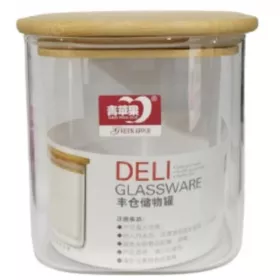 BOITE DE CONSERVATION EN VERRE CARRÉ AVEC COUVERCLE EN BOIS 825ML GPG4010-1 DELI