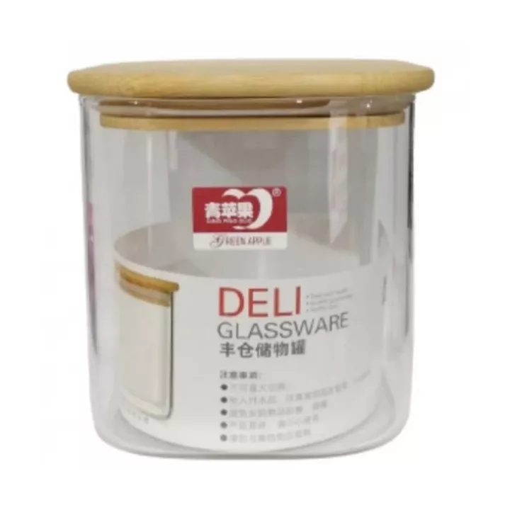 BOITE DE CONSERVATION EN VERRE CARRÉ AVEC COUVERCLE EN BOIS 825ML GPG4010-1 DELI