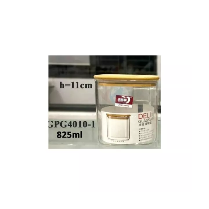 BOITE DE CONSERVATION EN VERRE CARRÉ AVEC COUVERCLE EN BOIS 825ML GPG4010-1 DELI
