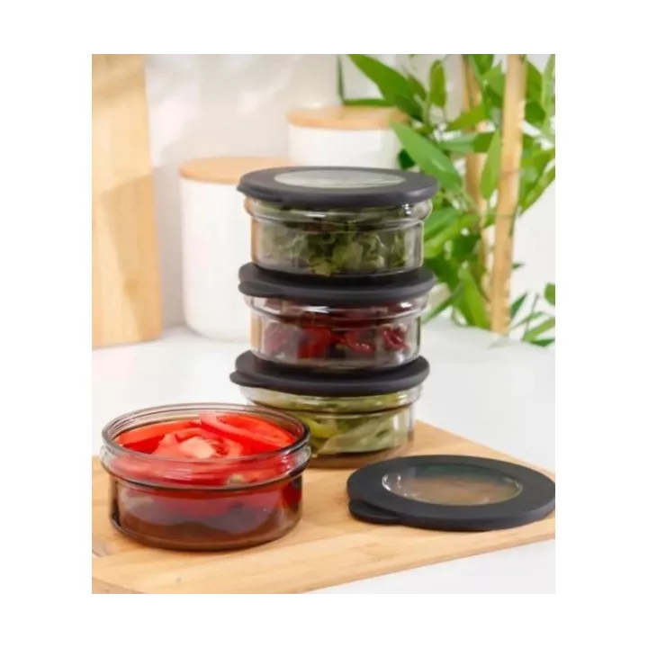 BOÎTE DE CONSERVATION EN VERRE FUMÉ NOIR 415ML AVEC COUVERCLE EN SILICONE QLUX BOÎTE DE CONSERVATION EN VERRE FUMÉ NOIR 415ML AVEC COUVERCLE EN SILICONE QLUX