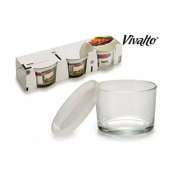 LOT DE 3 POTS 200 ML TRANSPARENT AVEC COUVERCLE EN PLASTIQUE VIVALTO