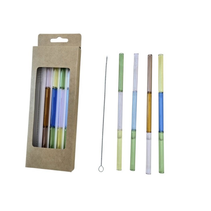 LOT DE 4 PAILLES EN VERRE MULTICOLORES AVEC GOUPILLON