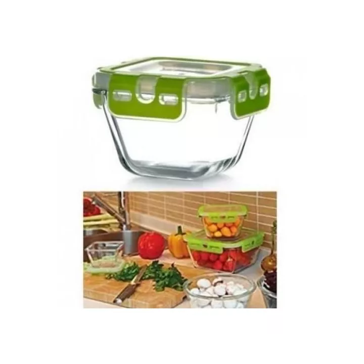 BOÎTE DE CONSERVATION CARRÉ EN VERRE 290CL AVEC COUVERCLE PASABAHCE