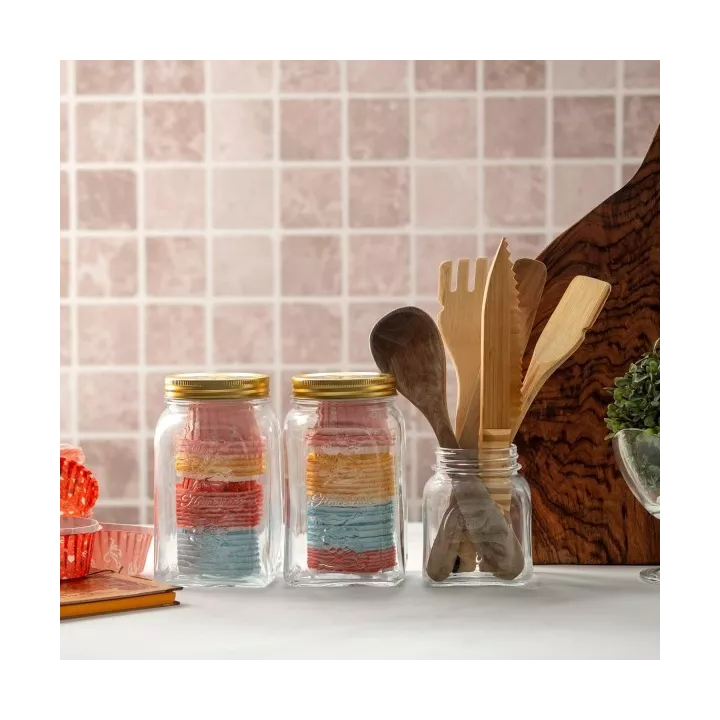 POT DE STOCKAGE EN VERRE AVEC COUVERCLE EN CUIVRE 1L PASABAHCE