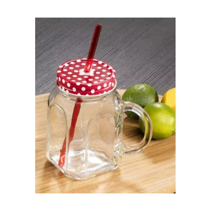 CHOPE AVEC COUVERCLE ET PAILLE ROUGE 450 ML PASABAHCE