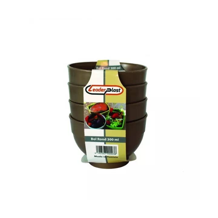 LOT DE 4 BOLS RONDS EN PLASTIQUE 300 ML COULEURS LEADERPLAST
