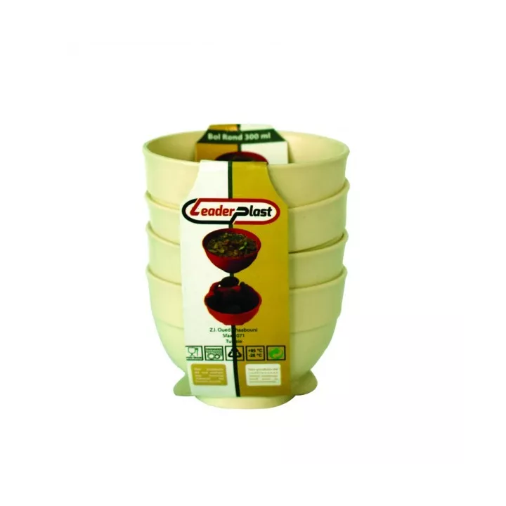 LOT DE 4 BOLS RONDS EN PLASTIQUE 300 ML COULEURS LEADERPLAST