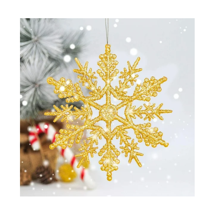 LOT DE 2 FLOCONS DE NEIGE 12CM DORÉ PAILLETÉ