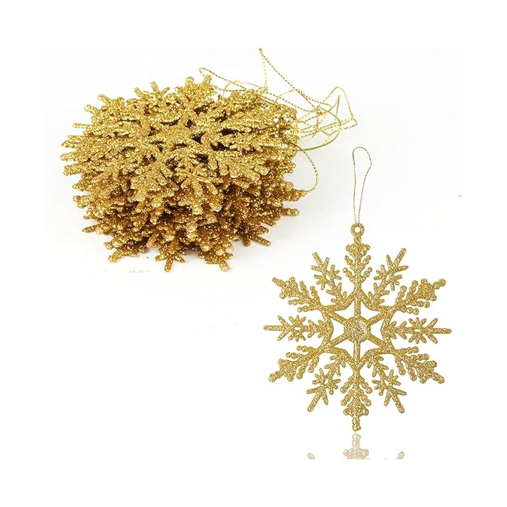 LOT DE 2 FLOCONS DE NEIGE 12CM DORÉ PAILLETÉ
