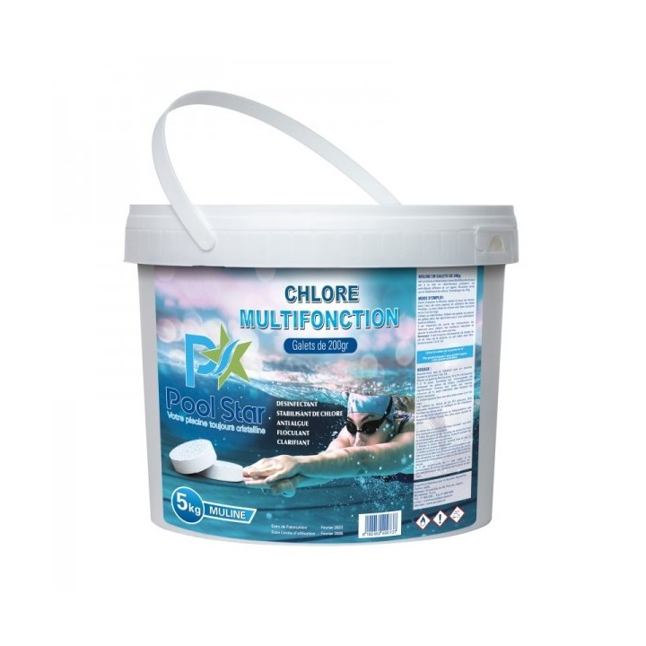 CHLORE MULTIFONCTION MULINE EN GALETS DE 200G 5KG POOL STAR