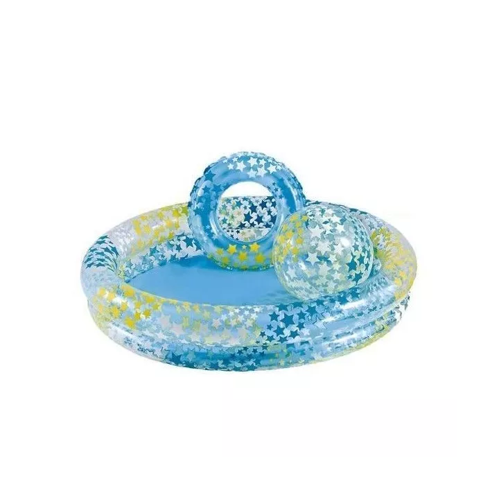 KIT PISCINE+BOUÉE+BALLON GONFLABLE DESIGN ÉTOILES 122x25 CM INTEX