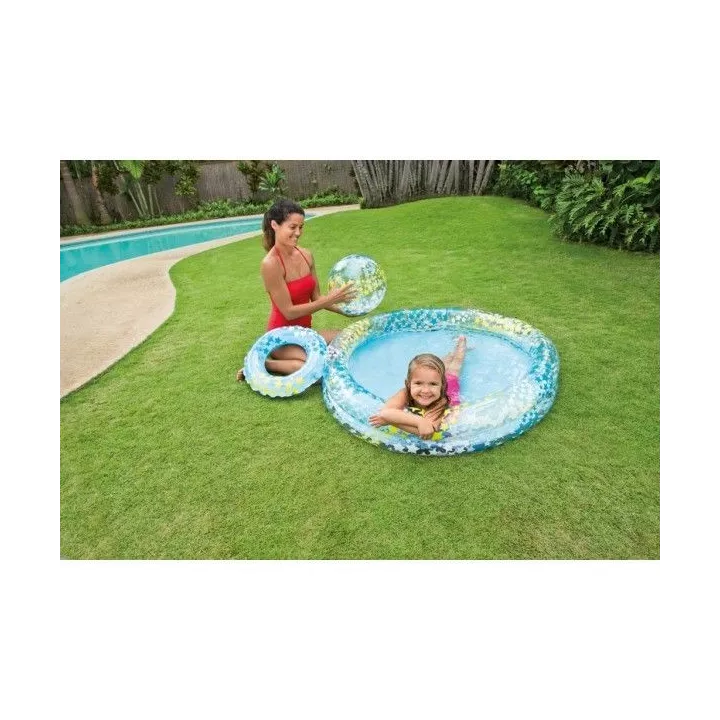 KIT PISCINE+BOUÉE+BALLON GONFLABLE DESIGN ÉTOILES 122x25 CM INTEX